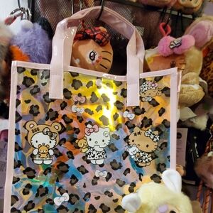 Clear Iridescent / Pearlized Tote Bag- Hello Kitty Cheetah Print (Medium size)